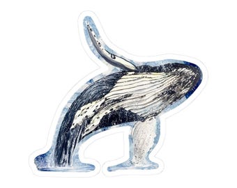 Pegatinas troqueladas de ballena jorobada / Regalos para amantes del océano, calcomanía para laptop, vida marina adorable, estética natural, decoración ecológica