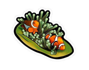 Stickers poissons-clowns vibrants découpés dans un baiser, décoration océan colorée, stickers pour ordinateur portable, poissons mignons, cadeau pour les amateurs d'aquarium