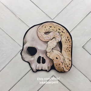 Ball python and skull sticker from digital painting artwork, reptile gift, skull art, skull sticker, snake art, snake sticker