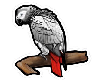 Pegatinas troqueladas de loro gris africano, adorables calcomanías de pájaros para portátil, botella de agua, diario, regalo para amantes de los animales, decoración natural