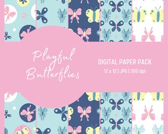 Playful Butterflies Digital Paper Pack - Seamless Patterns for Commercial or Personal Use