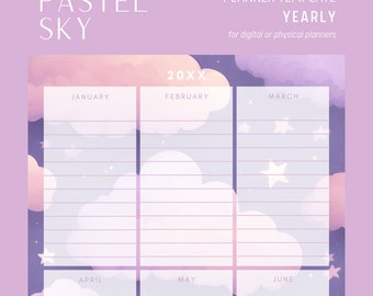 Pastel Sky Yearly Planner - Customizable and Printable Canva Template - for physical or digital planners