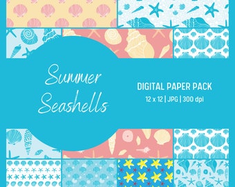 Summer Seashells Digital Paper Pack - Seamless Patterns for Commercial or Personal Use