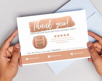 Metallic Copper Thank You Card for Small Business Editable Printable Customizable Canva Template