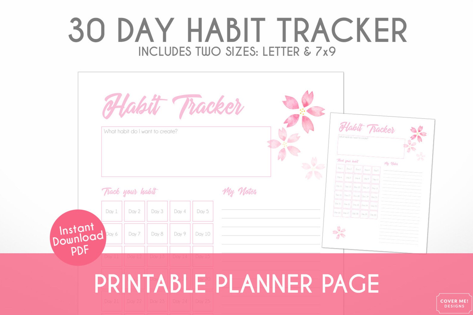 Printable 30 Day Habit Tracker Cherry Blossom Theme Plan | Etsy