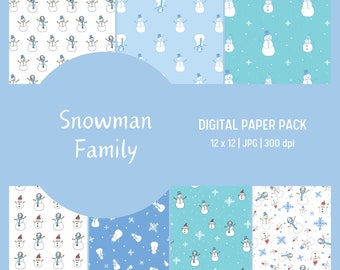 Snowman Family Digital Paper Pack - Seamless Patterns for Commercial or Personal Use