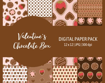 Valentine's Chocolate Box Digital Paper Pack - Seamless Patterns for Commercial or Personal Use