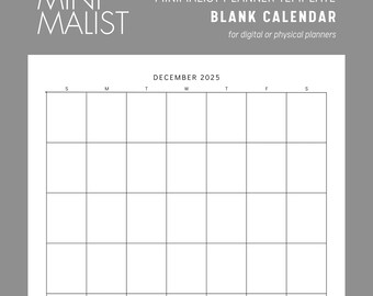 Minimalist Monthly Calendar Planner Page - Customizable and Printable Canva Template - for use in physical or digital planners