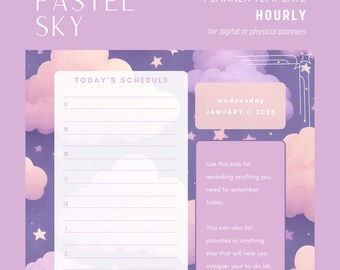 Pastel Sky Hourly Planner - Customizable and Printable - for use in physical or digital planners