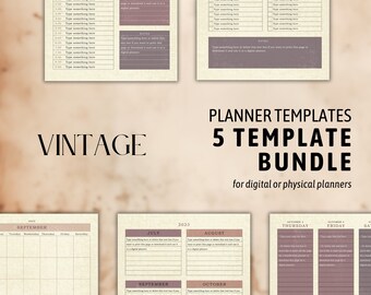 Vintage Planner Page Template BUNDLE - Customizable and Printable Canva Templates - for use in physical or digital planners - 4 sizes