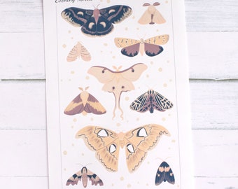 Evening Moths Printable Sticker Sheet - Print and Cut at Home 4x6 - Silhouette and Cricut Compatible