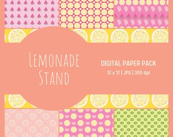 Lemonade Stand Digital Paper Pack - Seamless Patterns for Commercial or Personal Use
