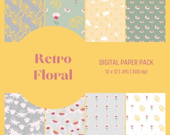 Retro Floral Digital Paper Pack - Seamless Patterns for Commercial or Personal Use