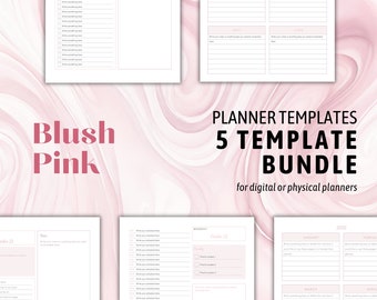 Blush Pink Minimalist Planner Page Template BUNDLE - Customizable and Printable Canva Templates - for physical or digital planners - 4 sizes