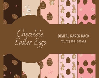 Chocolate Easter Eggs Digital Paper Pack - Seamless Patterns for Commercial or Personal Use