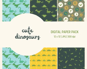 Cute Dinosaurs Digital Paper Pack - Seamless Patterns for Commercial or Personal Use