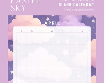 Pastel Sky Monthly Calendar Planner - Customizable and Printable Canva Template - for physical or digital planners