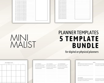 Minimalist Planner Page Template BUNDLE - Customizable and Printable Canva Templates - for use in physical or digital planners - 4 sizes