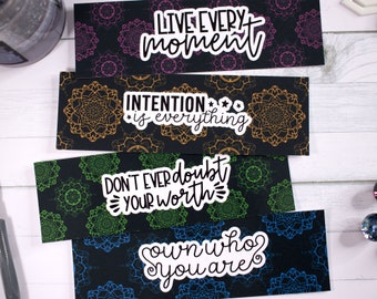 Colorful Mandala Bookmark Set with Inspiring Quotes and Elegant Designs