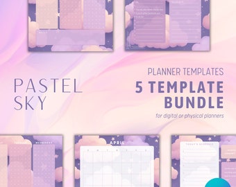 Pastel Sky Planner Page Template BUNDLE - Customizable and Printable Canva Templates - for physical or digital planners - 4 sizes