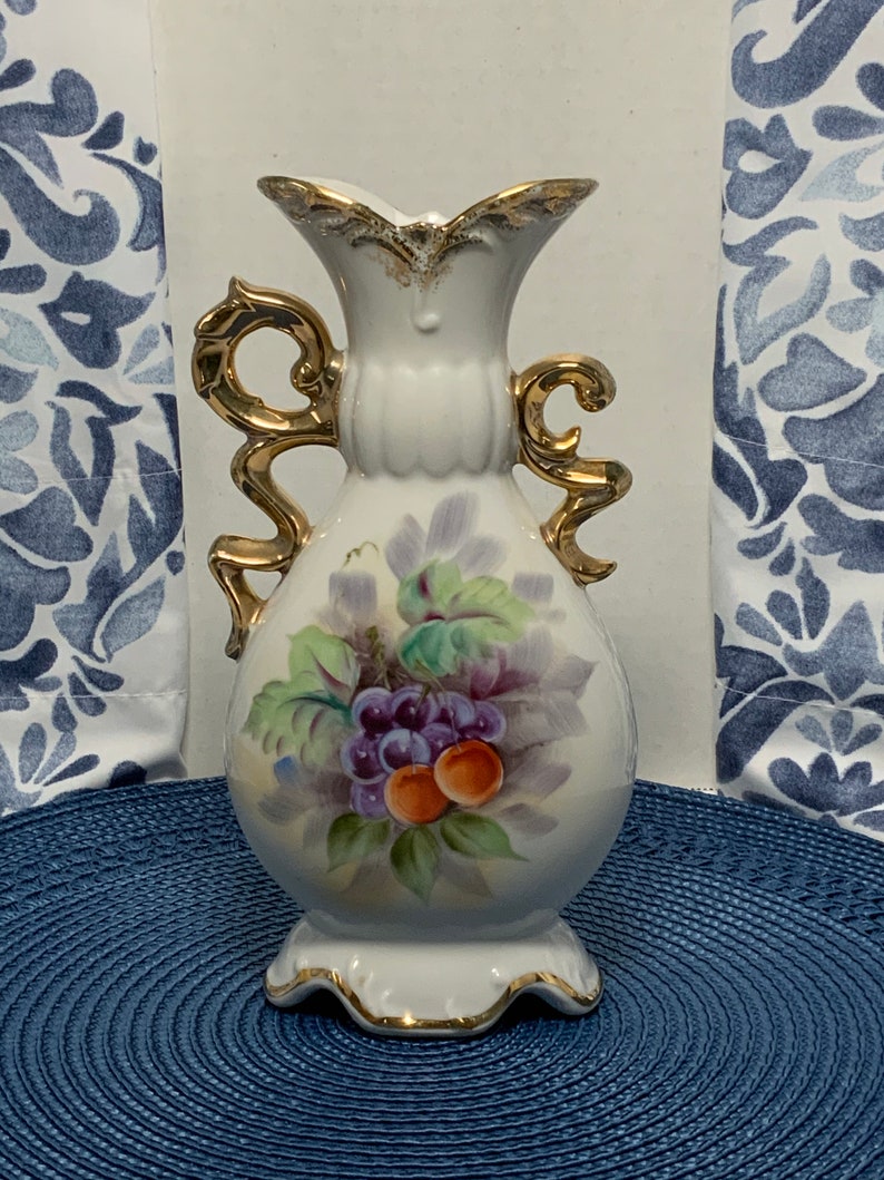 UCAGCO Ceramics Japan Fruit Motif Footed Urn Vase 8.5 GOLD Etsy