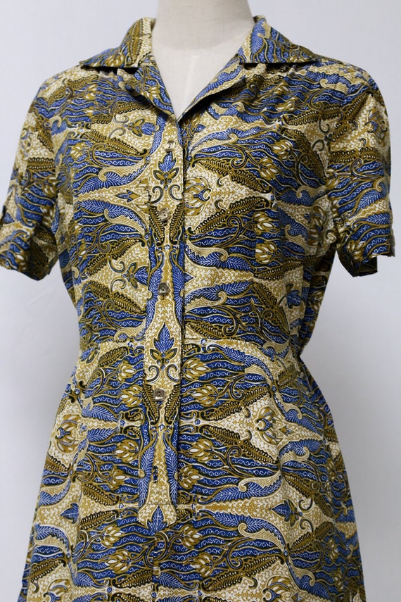 Vintage 70s Blue Yellow Tribal Print Collar Dress… - image 5