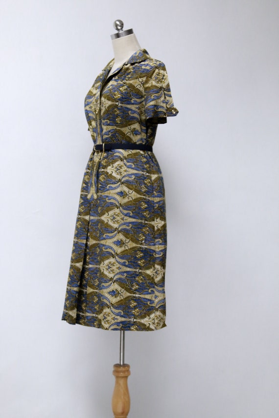 Vintage 70s Blue Yellow Tribal Print Collar Dress… - image 3