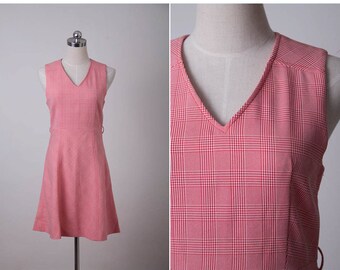 Vintage 1950s Dress / 50s Sleeveless Plaid Dress / Rockabilly Red Dress / Vintage Red Dress / Small