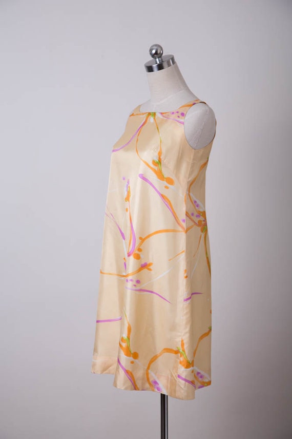 1960s Vintage Dress / 60s  Cream Orange Beige Flo… - image 4