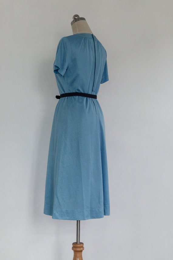 Vintage 70s Pastel Baby Blue Ruched Neck Dress | … - image 4