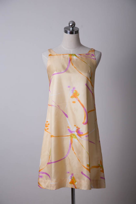 1960s Vintage Dress / 60s  Cream Orange Beige Flo… - image 2