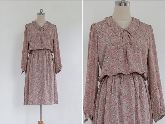 pink long sleeve dress with peter pan collar