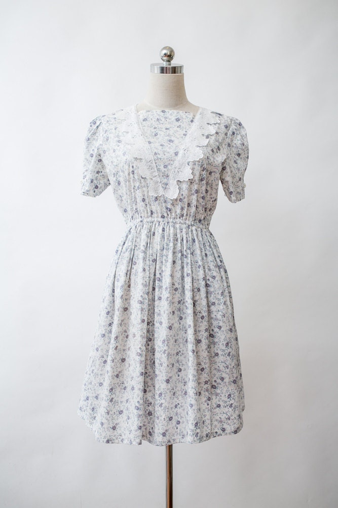 Vintage Cream White Purple Floral French Maid Mini Dress - Etsy
