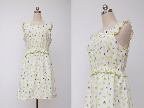 1960s Vintage White Green Blue Whimsical Fruit Pri