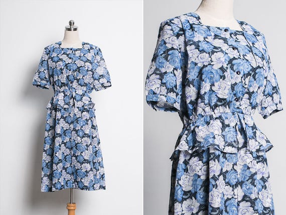 Japanese Vintage Floral Dress / 70s High Waisted … - image 1
