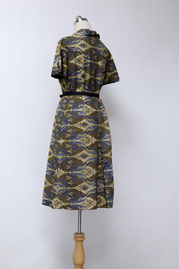 Vintage 70s Blue Yellow Tribal Print Collar Dress… - image 4
