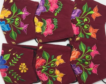 Floral Embroidered Flower artisan Mexican Cotton Reusable Face Masks FREE Shipping
