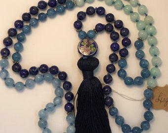 108 prayer beads Mala Necklace, Prosperity, Yoga mediation, Hand knotted, Affirmation all natural gemstones Bohemian
