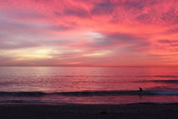 Délice De Surfeurs Coucher De Soleil Rose Ciel Plage Carlsbad San Diego Californie