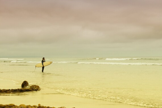 Awaiting The Tide Surfer Ocean Gloomy Sky Beacons Beach Encinitas California