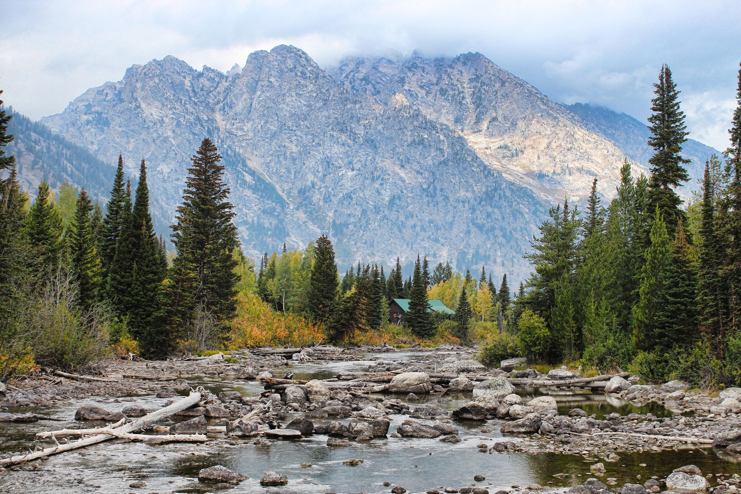 Grand Tetons National Park Mountains Cabin Creek Snow Etsy