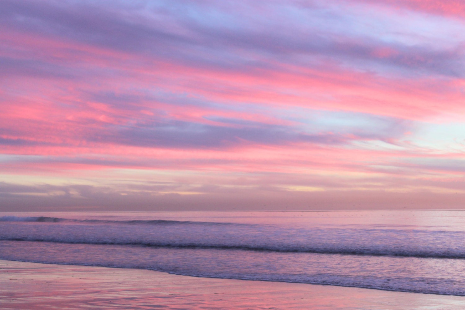 Serene Skies, Pink, Purple Sunset, Ocean, South Carlsbad Beach, California