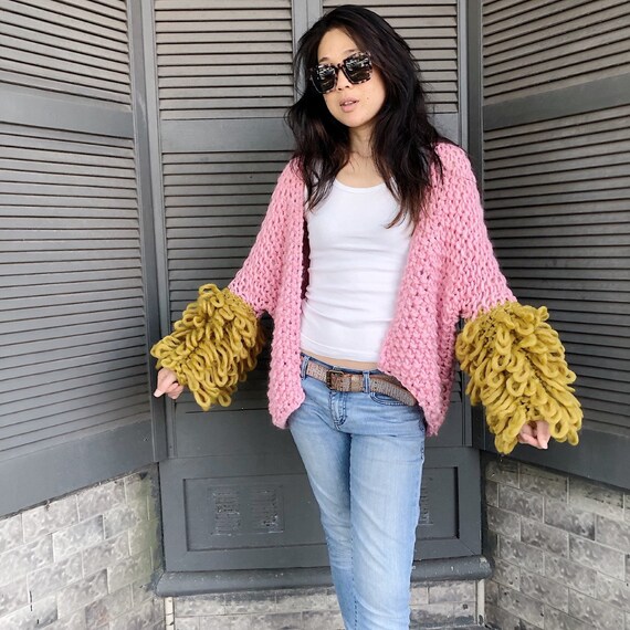 mustard shaggy cardigan