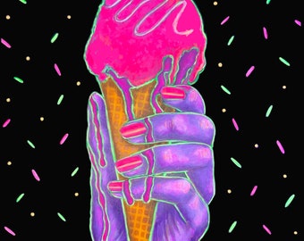 Impresión de helado pop art neón con chispas extra