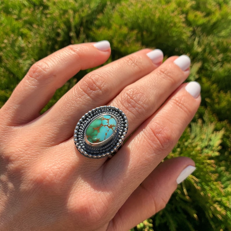 one of a kind,stamped ring,boho jewelry High grade Royston turquoise Size 7.5 Royston Turquoise Ring,Sterling silver 925 Statement Ring