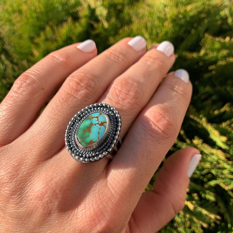 one of a kind,stamped ring,boho jewelry High grade Royston turquoise Size 7.5 Royston Turquoise Ring,Sterling silver 925 Statement Ring
