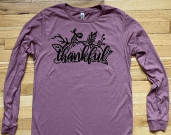 Thankful Shirt, Thanksgiving Langarmshirt, Thanksgiving-T-Shirt für Frauen, Dankbares T-Shirt, Thankful Kürbis, Herbst Langarm, Herbst Shirt