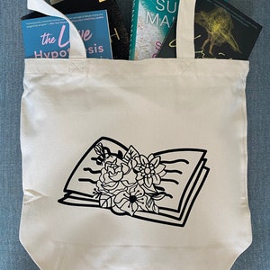Floral Buch Canvas Tragetasche, Geschenk für Buchliebhaber, Buch-Liebhaber Tragetasche, Blumen Tasche