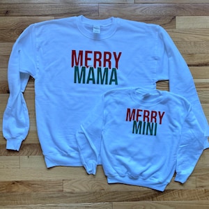 Merry Mama & Merry Mini, Matching Mother Daughter Christmas Shirts, Family Christmas Shirts, Matching Family Xmas, Mama Mini Xsmas Shirt