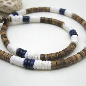 Mens necklace blue lapis lazuli, surf style blue lapis choker, little boys or unisex surfer design, hawaiian necklace white Puka shell image 1